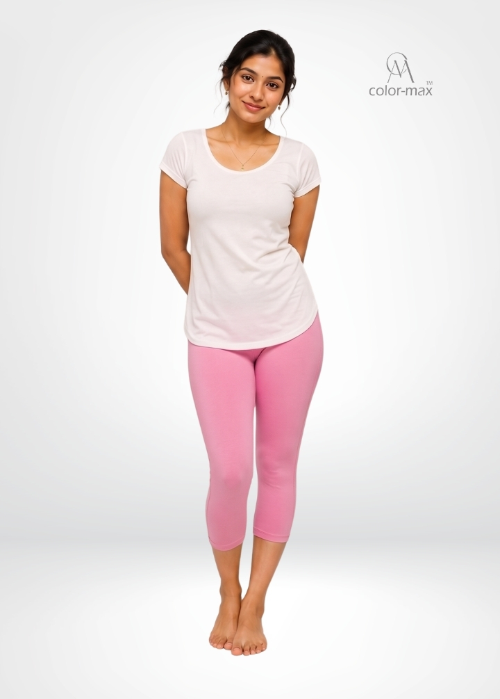 BABY PINK - Premium Cotton Lycra Capri Leggings